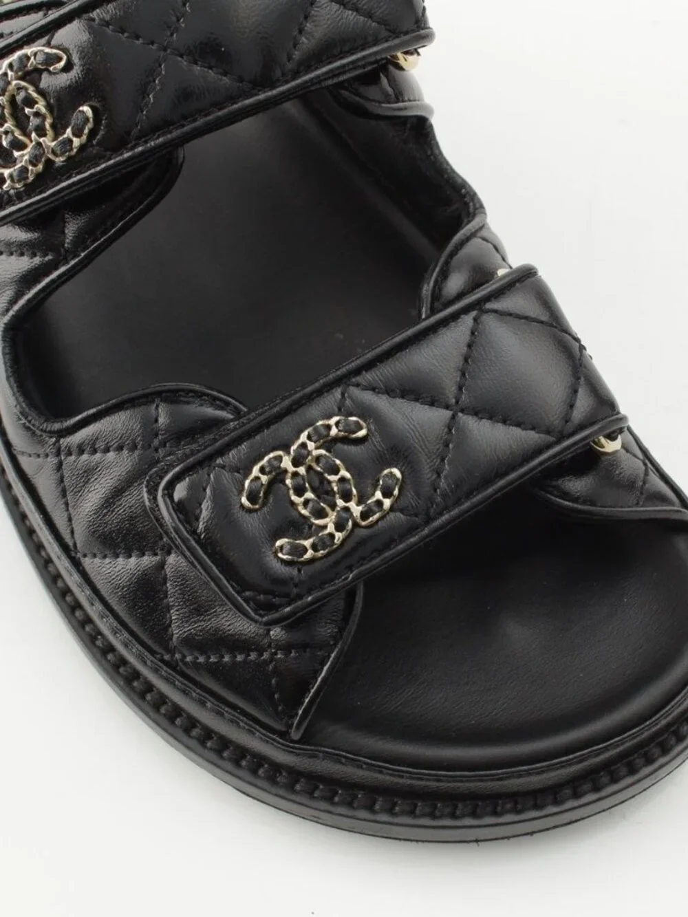 ★SOLD★ Chanel CC Logo Quilted Velcro Sandals Black 36c - Picture 6 of 10